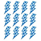 SaktopDeco 12 PCS Blue Checkered Lightning Patch Lightning Iron On Bolt Patch Racing Embroidery Patch for DIY Hats Bags Clothes