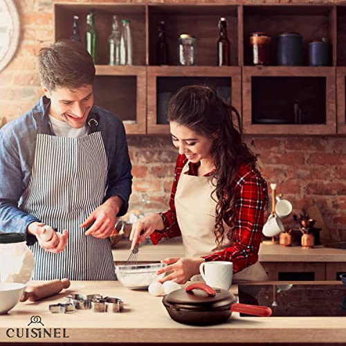 Image of Cuisinel Cast Iron Skillet with Lid - 10 inch-inch Pre-Seasoned Covered Frying Pan Set + Silicone Handle and Lid Holders + Scraper /Cleaner - Use Indoor /Outdoor, Oven, Stove, BBQ, Fire, Grill Cookware