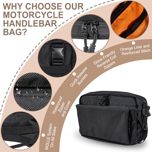 Jiyifouhy JY438056 Universal Motorcycle Bag, Black Motorcycle Handlebar Bag Fork Bag, 1680D Oxford Water-Resistant Gear Bag Tool Storage Bag Sissy Bar Bag W/Drink Pocket For Motorbike Dirt Bike Bicycle thumb #4