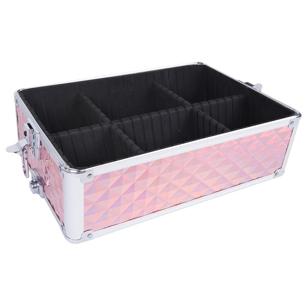 BAKAJI Trolley Make Up 3 in 1 Professionale con Trama Oleografica a Triangolare, Beauty Case Estetista Portatile, Valigia Porta Trucchi con Ruote Staccabili, Valigetta Organizer Makeup Viaggio (Rosa)