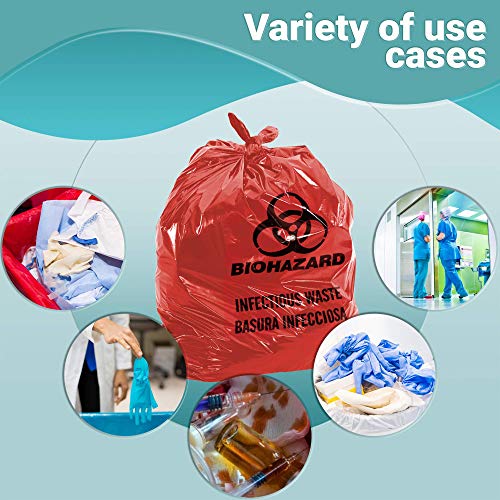 Image of APQ Pack of 25 Red Biohazard Waste Bag Liners 40 x 48 High Density Disposable Plastic Lab Bags 40x48 16 Micron 55 - 75 Preprinted Poly Waste Bags for Lab Health Applications, Wholesale Price