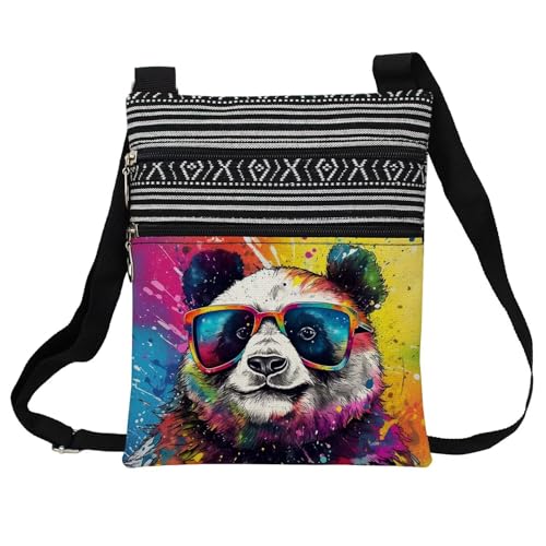 Street Art Panda Messenger Bag Small Ethnic Pattern Printed Adjustable Strap Crossbody Zipper Bag Street Art Panda Phone Bag Wallet Cute Shoulder Handbag for Women Friends -3