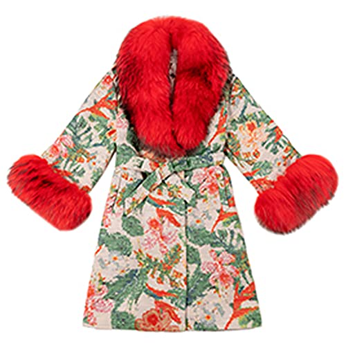 Women's Fur Coat Red Fur Collar Military Trench Coat Long