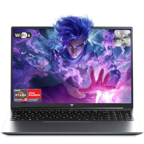 Tivique 2025 PC Portable Gaming 16 Pouces - Processeur Ryzen 7 7735HS (Jusqu'à 4.75 GHz), DDR5 16 Go, SSD 512 Go (Extensible à 4 to), Clavier Rétroéclairé, WiFi 6, Boîtier Métallique