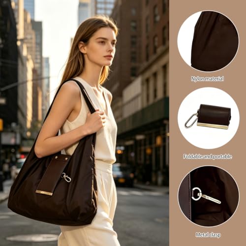 Recitem Sac de courses pliable, portable avec porte-clés, sac à main extensible, lavable, sac de transport réutilisable pour femme et fille, c – vue 5