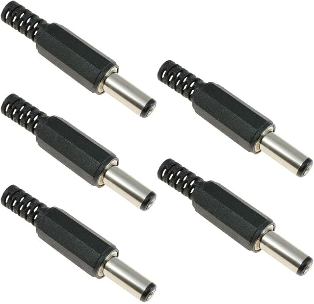 Switch Electronics 2.5mm x 5.5mm Male Power Plug Jack DC Connector 14mm Long (Pack of 5)