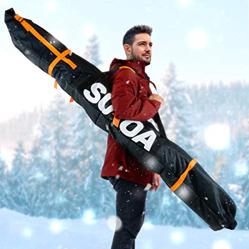 Premium Padded Ski Bag for Air Travel - Single Ski Carry Bags for Cross Country, Downhill, Ski Clothes, Snow Gear, Poles and Accessories for Ski Carrier Travel Luggage Case - for Men and Women