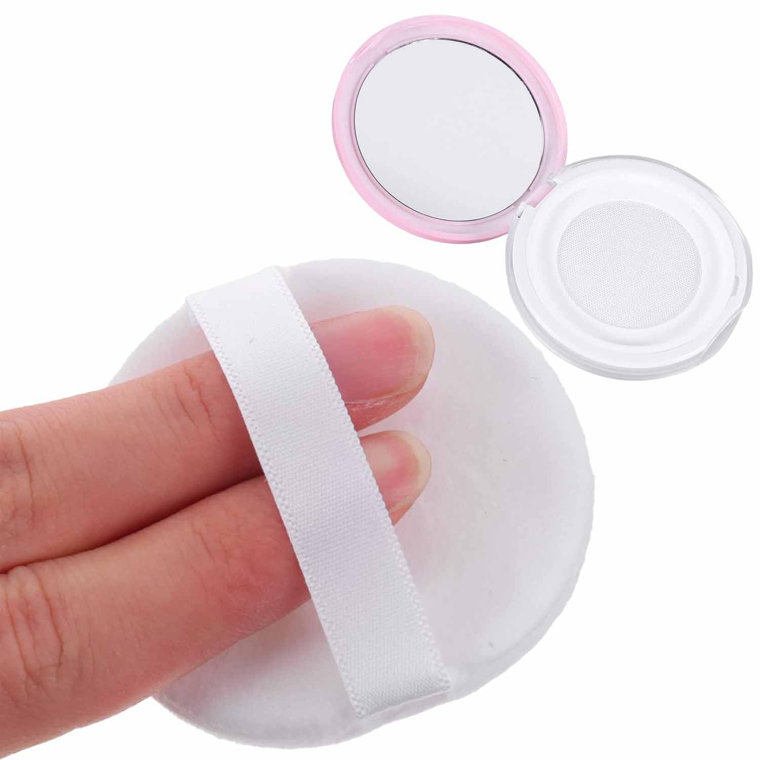 3 Pezzi Scatola per Cipria Vuota, Scatola Riutilizzabile per Cipria in Polvere, Contenitore da Viaggio per Cipria Astuccio, con Piumino e Specchio per Trucco per Donne e Ragazze