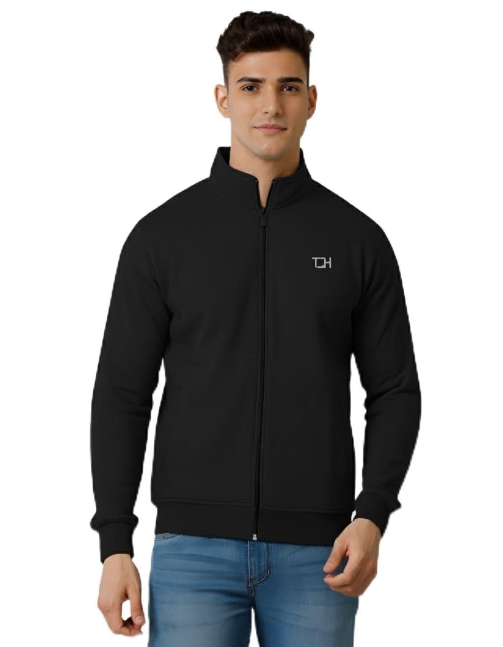 Men Full Sleeve High Neck Zippered Solid Black Sweatshirt-image-40