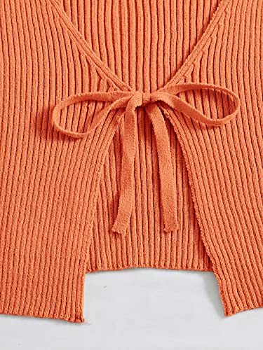 Image of Floerns Women's Tie Front Long Sleeve Rib Knit Shrug Sweaters Cardigan Crop Top
