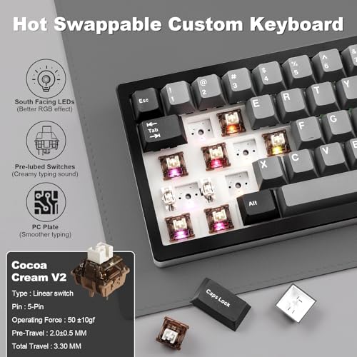 Image of YUNZII AL68 Wireless Mechanical Keyboard,Full Aluminum CNC,60% Layout with Knob, QMK /VIA Software,Gasket Mounted,Hot Swappable,RGB Backlit,BT /2.4G /USB-C for Mac /Win (Black, Cocoa Cream V2)