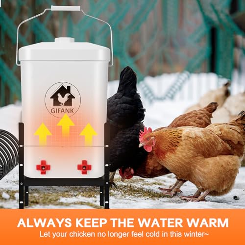 GIFANK 3 Gallon Heated Chicken Waterer for Winter Automatic Heated Chicken Waterer Adsjustable Height Poultry Drinker Heater Anti-Freezing Watering System for Chicken Coop Accessories