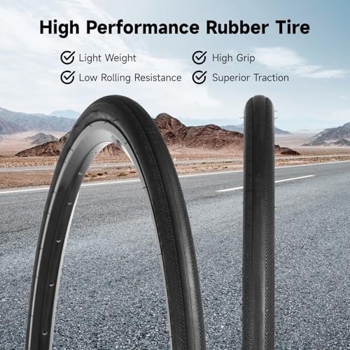 Image of yeesport 700 x 28c Road Bike Tires, 2 Pack Foldable (28-622) 700c x 28 Bike Tire and 700x28c Tube Presta Valve 60mm, 700c Bike Tire & Tire Lever Rim Strips
