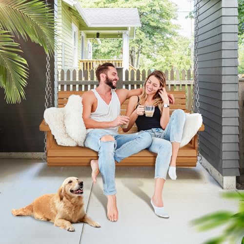 Image of VINGLI 2026 Upgraded 4 FT Wooden Porch Swing, 880 LBS Heavy Duty, Brown