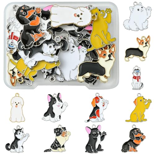 MakemadeDIY 22Pcs Cute Dog Enamel Pendants Charms 11 Styles Rack Plating Animal Dog Metal Charms for Jewelry Making Crafting Bracelets Necklaces Earrings Birthday Gift