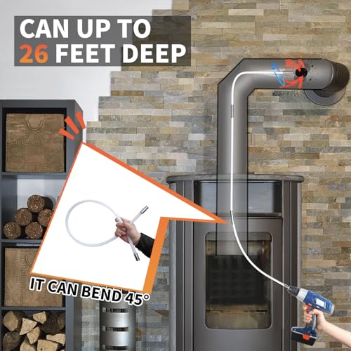 Sealegend 26 Feet Chimney Sweep Kit Chimney Brush, Rotary Chimney Cleaning Kit System with 8 Nylon Flexible Rods, Fireplace Brush Tool for Square, Rectangle, Arch Chimneys