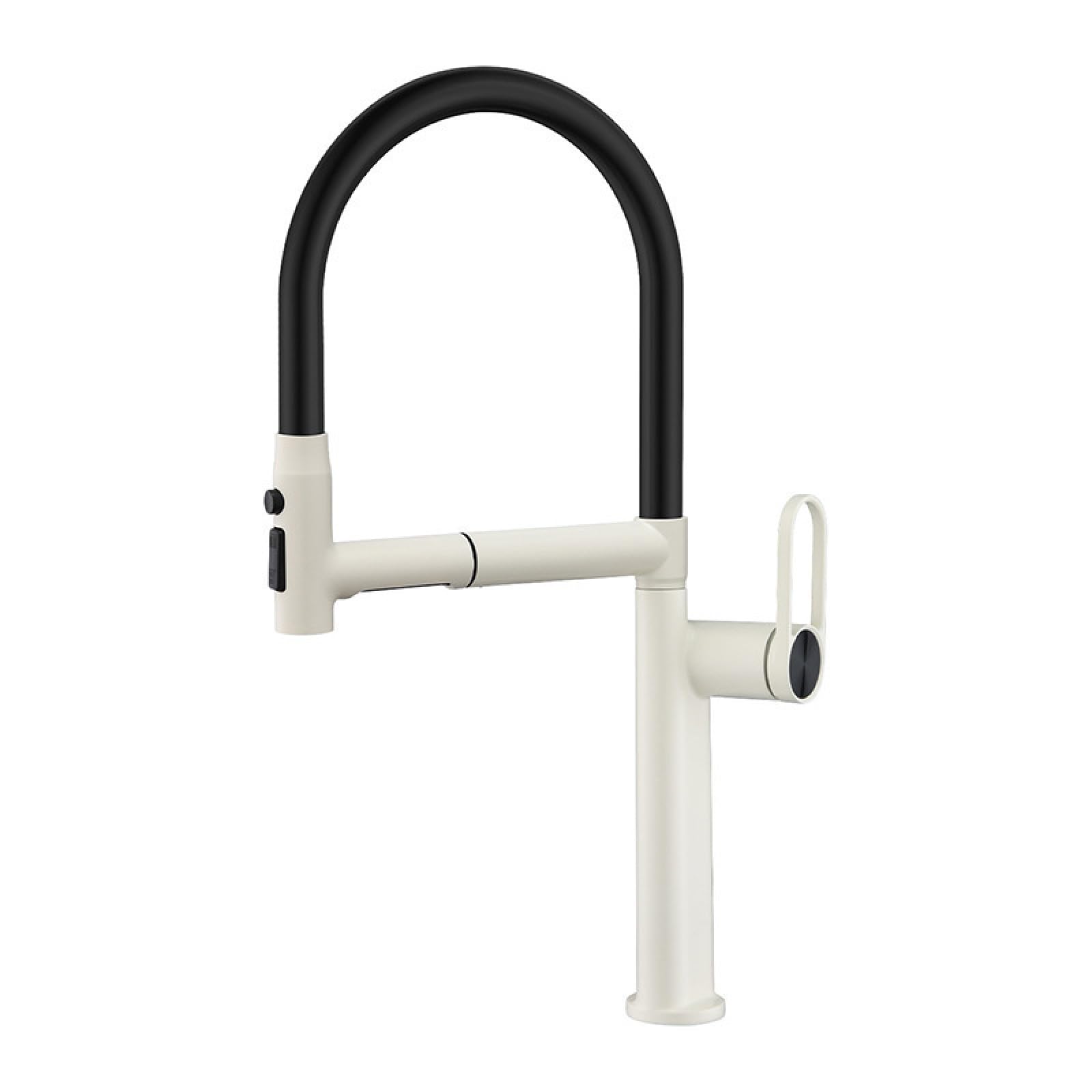 Fanjubei Milky White Copper Kitchen, Multifunctional Pull-Out Hot And Cold Rotating Faucet,