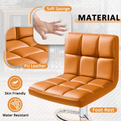 Image of Homall Bar Stools Modern PU Leather Adjustable Swivel Barstools, Armless Hydraulic Kitchen Counter Bar Stool Extra Height Square Island Barstool with Back Set of 2 (Leather, Orange)
