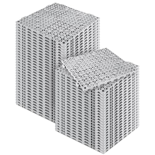 MYFAMIREA Modular Interlocking Cushion 55 Pack 11.8" x 11.8" Rubber Floor Tiles Non-Slip Splicing Drainage Mats for Deck, Pool, Outdoor Shower, Patio, Balcony, Indoor Bathroom, Kitchen, Yard (Gray) by MYFAMIREA - Used condition - US$121.59