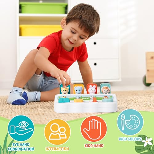 Image of Animals Pop Up Toy - Interactive Funny Activity Pop Up Toys Early Learning Montessori Developmental Cause and Effect Color Sorting for Toddlers 18 Months+ Boys Girls