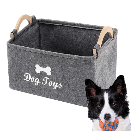 KZXCVS Hundespielzeug-Aufbewahrung aus Filz faltbare Spielzeugkiste mit Griff, 38x25x18cm Tierbedarf-Organizer für Hunde/Katzen (Wasserabweisend, Spülmaschinenfest, Grau)