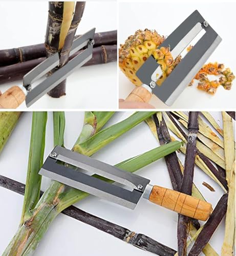 Image of Stainless Steel and Wooden Handle Sharp Paring Knife Fruit Pineapple Sugarcane Cane Peeler Knife Cutter Kitchen Tool for Home Kitchen Full Coasted Black