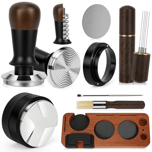 Y-Step Barista Zubehör 8pcs, 51mm Espresso Tamper Set, mit Tamperstation, Kaffee Distributor, WDT Tool, Schwerkraft Tamper, Dosierring, Puck Screen, Reinigungsbürste, Rührer, für Kaffeemaschine