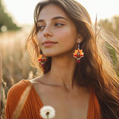 Thanksgiving Turkey Maple Leaf Dangle Earring Autumn Fall Earrings for Women4