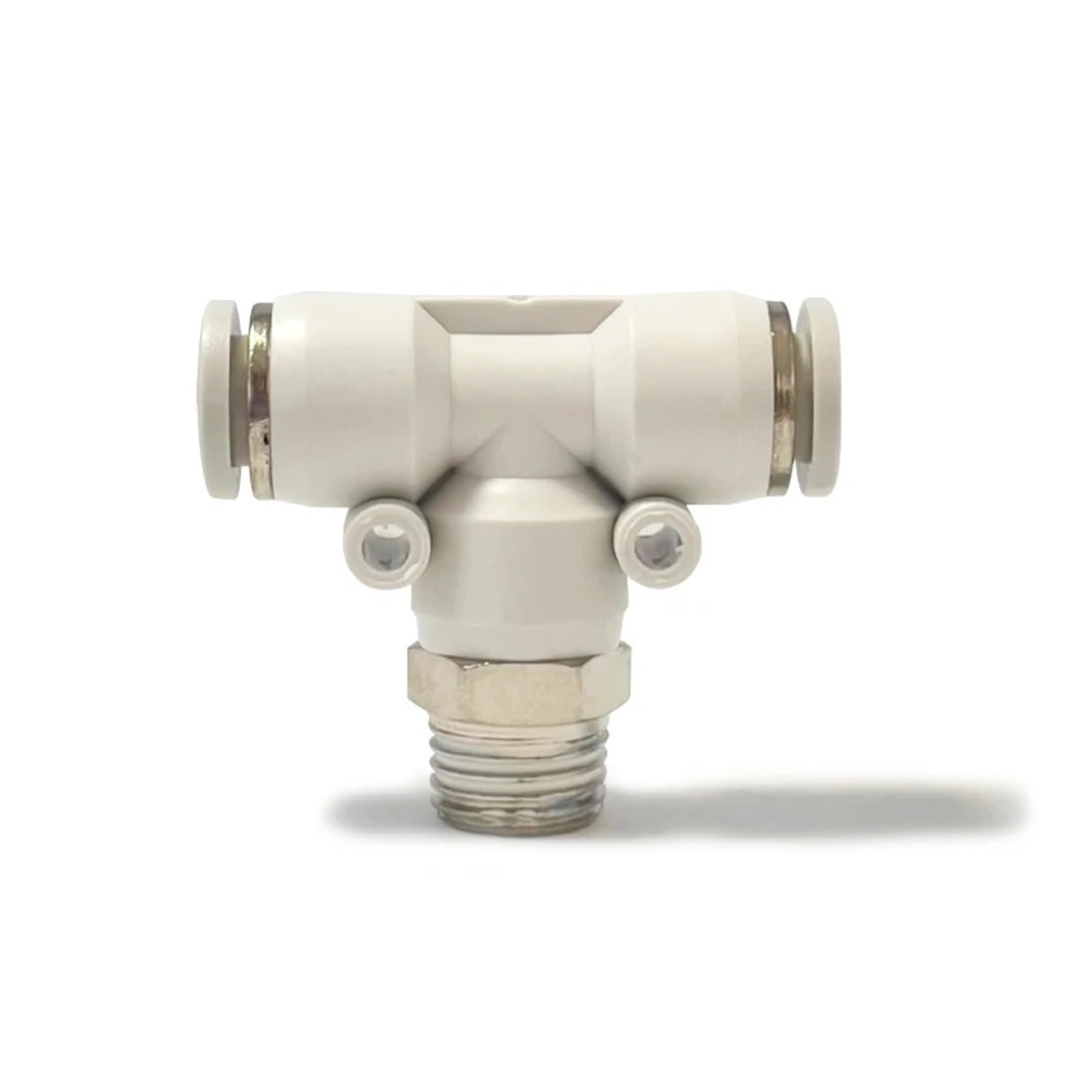 Conector rápido roscado en T neumático tipo, accesorio de empuje, 10 Uds