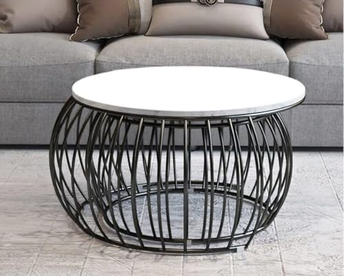 Image of Modern Coffee Tables Round Marble Laminated Tables Set of 2, Stacking Couch Center Table with Golden Metal Frame for Living Room, Bedroom or Apartments (Black White)