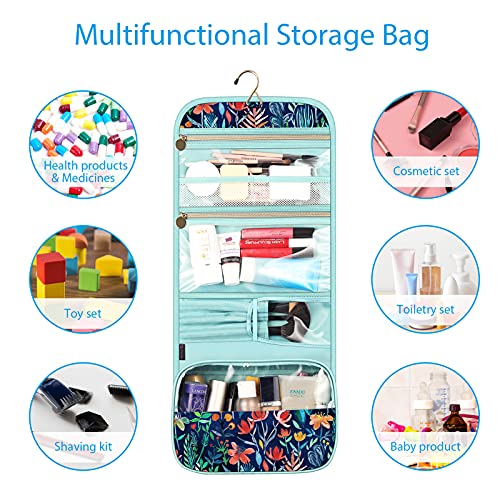 Fintie Portable Toiletry Cosmetic Travel Bag, Large Water Resistant Hanging Makeup Organizer Storage Pouch Case for Women Girls (Jungle Night) - Image 6