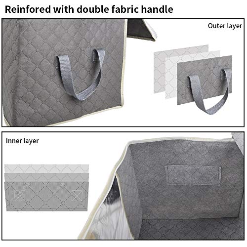 GEEDIAR Foldable Clothes Storage Bags,Set of 4 Large Capacity Closet Organizer with Zipper,Clothing Storage Containers with Reinforced Handle,Good for Comforters,Blankets,Clothes,Bedding,90L,Grey - Thumbnail 7