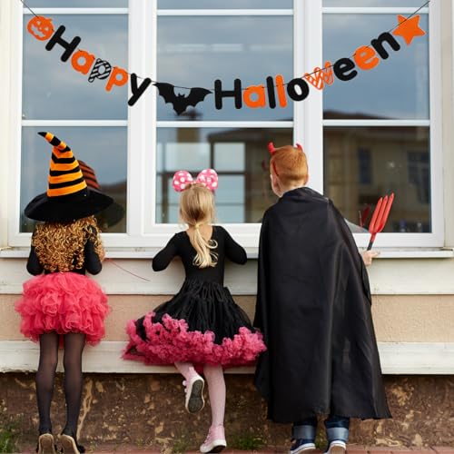 JSDJ Happy Halloween Banner Felt Garland, Pre-Strung Halloween Garland with Pumpkin Bat Spider, Reusable Halloween Decorations Indoor for Mantle Fireplace Wall Door, Cute Fall Halloween Party Decor - image 4