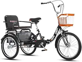 Bicicleta De Triciclo Adulto De 20 Polegadas - Bicicleta De 3 Rodas Para Adultos, Capacidade De Carga 180kg, Triciclo De Cruzeiro, Triciclo De Carga Com Luz De Cesta De Compras, Bicicleta D, C