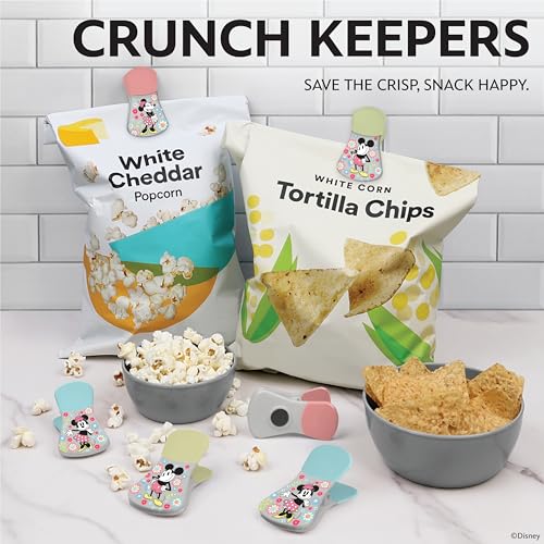 Image of Disney Mickey & Minnie Magnetic Chip Clips, Set of 6 | Airtight food storage bag clips for snack, cereal, and coffee bags, great for pantry and fridge, magnet displays kids artwork