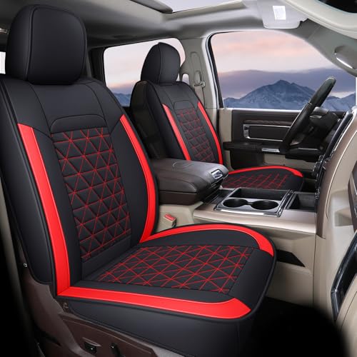 Image of Coverado Seat Covers for Dodge Ram, Waterproof Front Car Seat Covers for Truck Compatible with 2002-2026 Dodge Ram 1500 2500 3500 Crew Double Mega Quad Cab(Red)