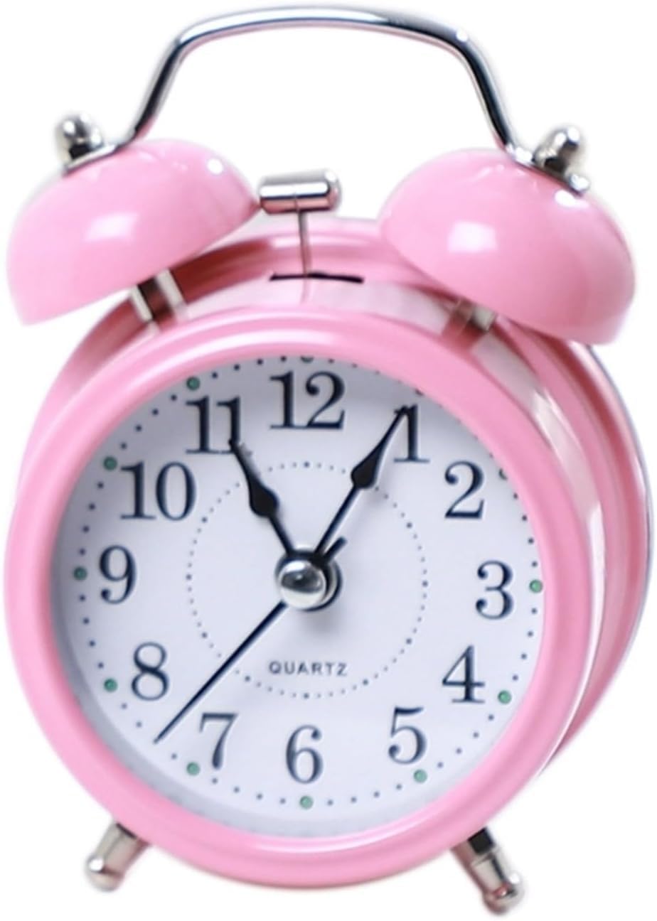 Reloj despertador retro de doble campana de metal resistente y funcion amanecer