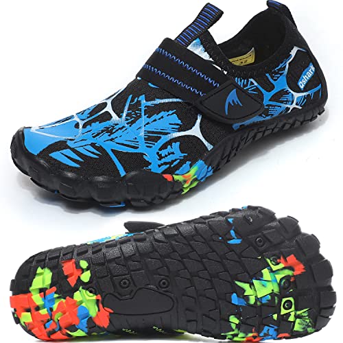 Quickshark Kids Water Shoes Boys Girls Barefoot Aqua Socks Lightweight Quick Dry Sandals Slip On Walking Sneakers for Beach Pool Swim 6-Black/Blue 10 Toddler
