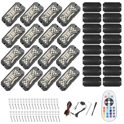 SUNPIE 16 Pods RGBW Rock Lights – Full Beam Angle, 30 High Power Chips, Aluminium Housing, Mounting Pads Included, IP67 Waterproof, Music Mode Underglow Lights, Fits Trucks, SUV, ATV, UTV, Boats by SUNPIE - Image 5