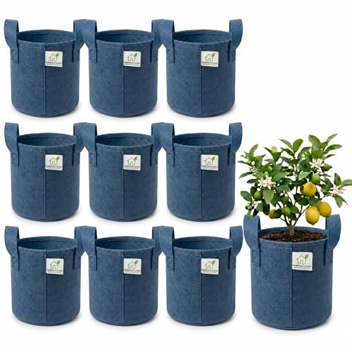 Image of 400 GSM Geo Fabric Round Grow Bags 9x9 Inch with Handle, Blue Planting Bags for Terrace and Kitchen Gardening Pack of 10