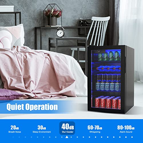 Image of COSTWAY 120 Can Mini Beverage Fridge, Freestanding Beverage Refrigerator Cooler with Glass door, Removable Shelves for Soda Beer Wine, Small Drink Bar Fridge for Home Living Bedroom, 3.2 Cu.Ft