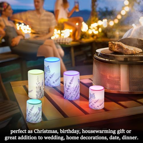 Image of Flickering Flameless Candles, Lavender Butterfly Purple LED Candles with Remote Timer, Set of 2 Battery Operated Candle for Valentine Wedding Birthday