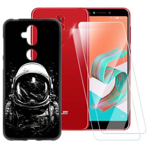 Funda de TPU impresa + 2 protectores de pantalla de vidrio templado compatibles con Asus Zenfone 5 Lite ZC600KL, funda artística delgada a prueba de golpes, antiarañazos, protección completa