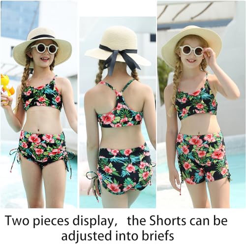 Funnycokid Girls Swimsuit 3 Pieces Zip Rash Guard Set Bikini Bathing Suits Boyshort Summer Kids Swimwear 3-12 Years4