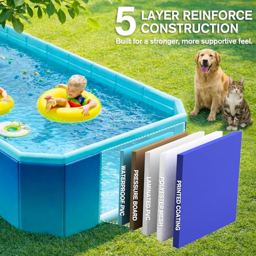 Image of Foldable Pool, Non-Inflatable Swimming Pool for Adults & Family Use, Thickened Collapsible Folding Pool, Large Foldable Pool for Backyard, Portable Above Ground Outdoor Pool 116 inch x 65 inch x 20 inch