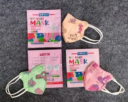 Dweej Kids N95 Face Mask (Pack of 10), MIX Colors,5 Layered Filtration, DRDO, BIS (ISI),CE Certified, Ear Loop Style, MULTICOLOR (KIDS-N95-MASK)