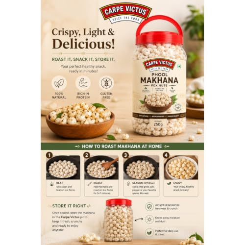 Image of Carpe Victus Raw Plain Makhana (200 Grams) | Premium Phool Makhana /Fox Nuts | Fresh Lotus Seeds | Healthy Snack | Ready to Eat & Cook