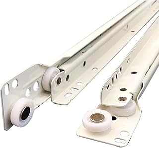 スライドレール 伸縮式 キッチン用 レール 250 300 350 400 450 500mm、引き出し スライドレール ローラータイプ底付、頑丈・静音・スライド動作も軽くなり、2個 重量用スライドレール 最大耐荷重は35kg、止めネジ付き (40cm)