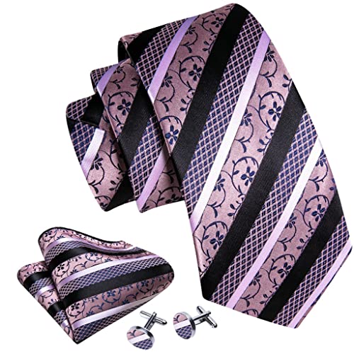 Corbata de rayas de seda para hombre con set de gemelos y pañuelo