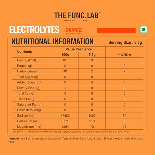Image of The Func. Lab Daily Electrolytes - Salty Orange | 30 Sachets | Instant Hydration Powder with Sodium, Potassium, Magnesium | Sugar-Free, No Preservatives | Instant Energy, Performance & Recovery Drink